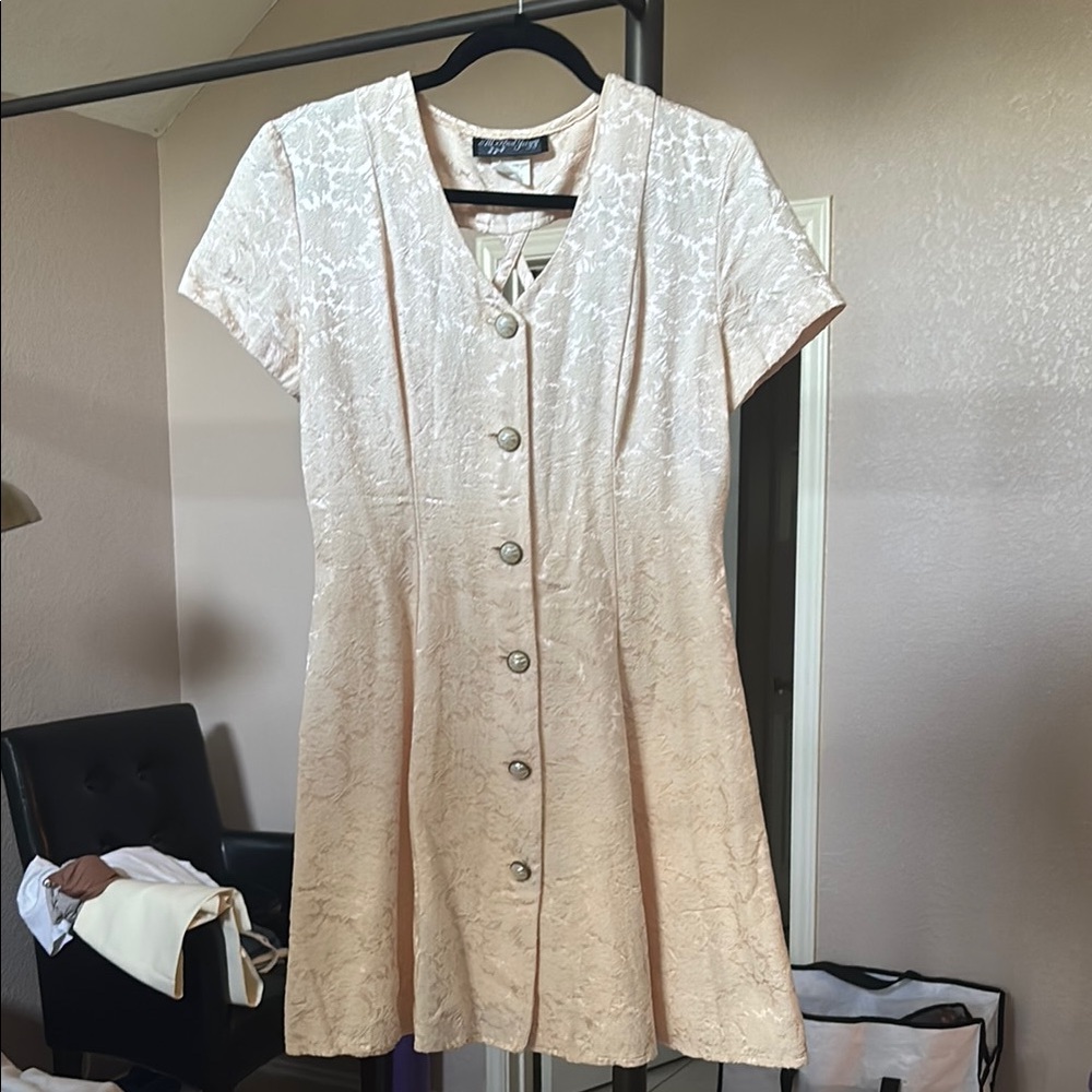 All that Jazz Cream A-Line Mini Dress with Mandarin Collar